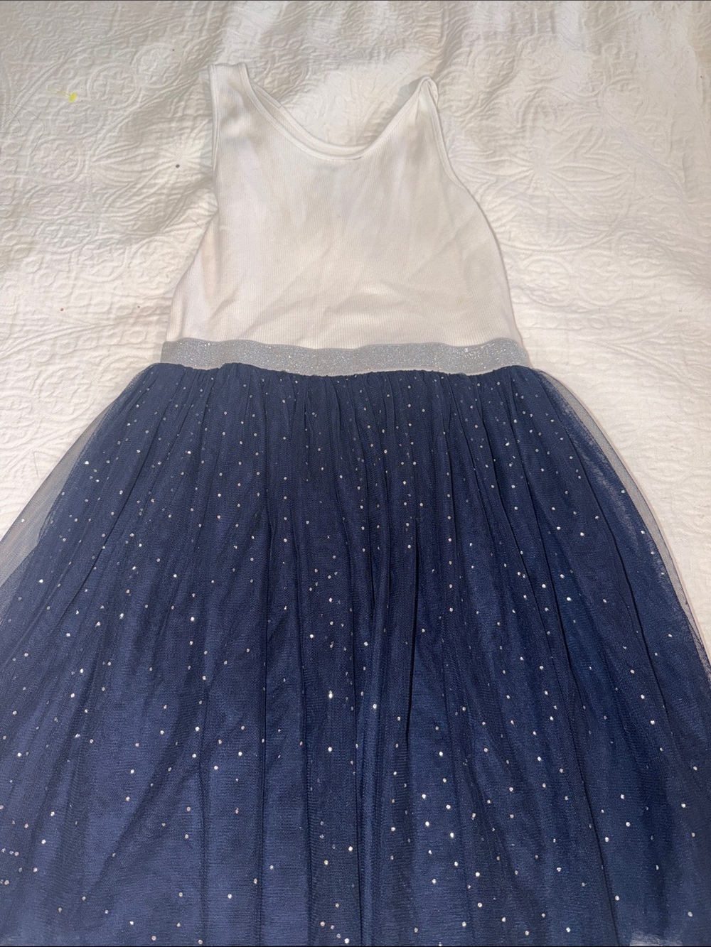 GAP White Tank Top with Navy Sparkle Tulle Skirt